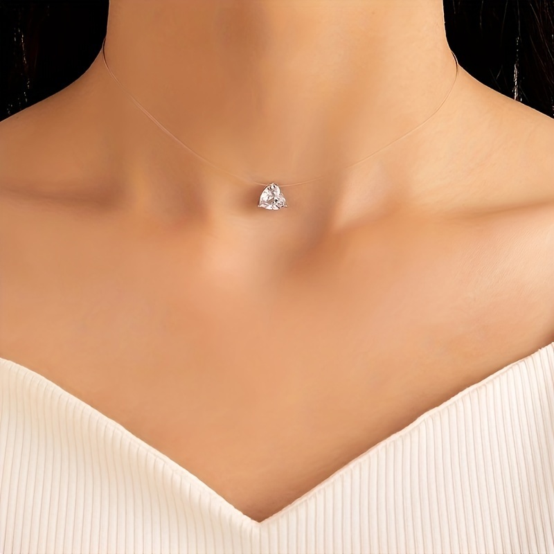 1pc Fashion Romantic Easy Style Geometric Heart Synthetic Zirconia Pendant Necklace Women's Jewelry Clavicle Chain Suitable For Wedding Daily Wear Banquet Gift