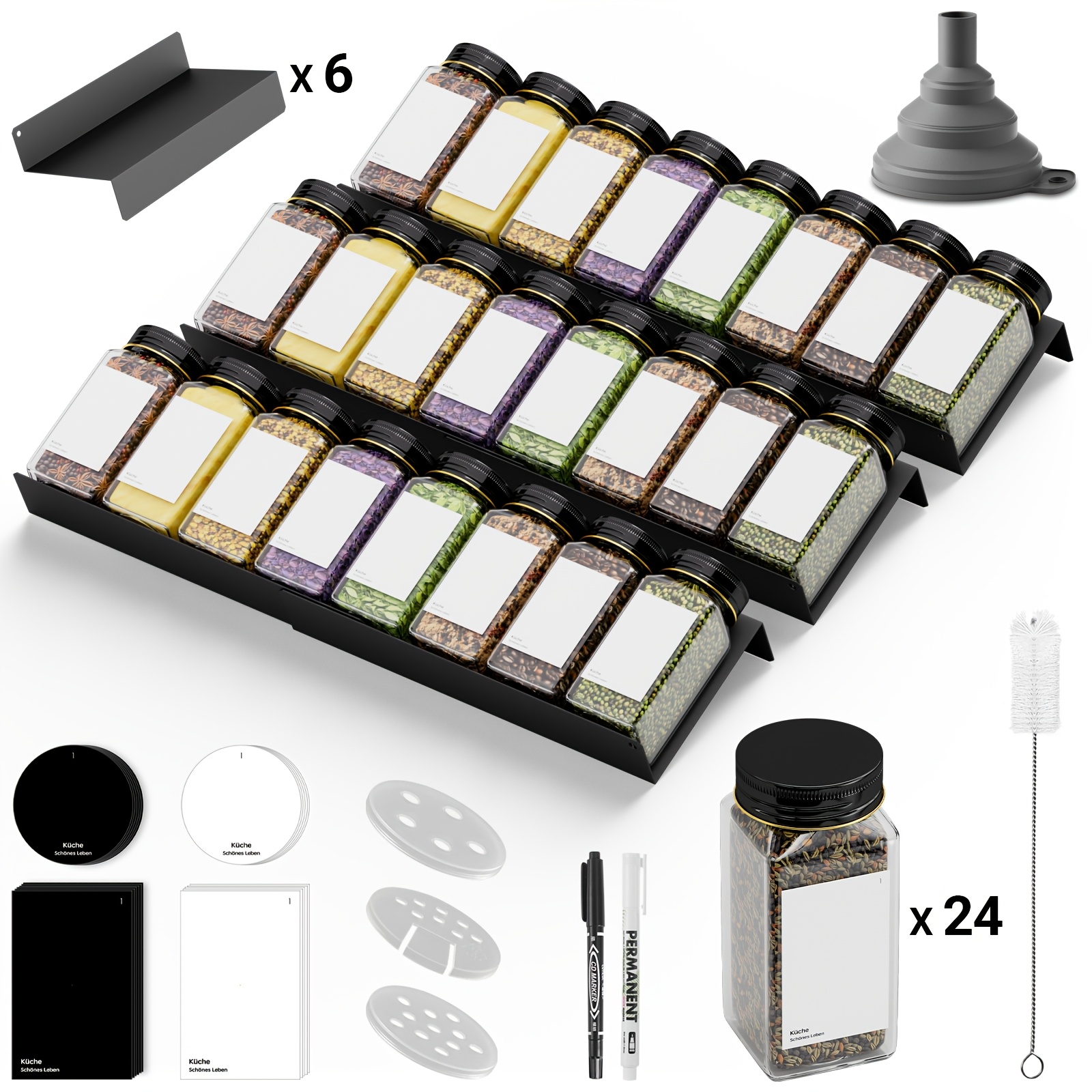 TEMU Spice Rack With Spice Jar Set, 6pcs Spice Rack (includes 24 X 120ml Spice Jars), With Labels And Pen, Suitable For All Drawers, Spice Jar Rack,