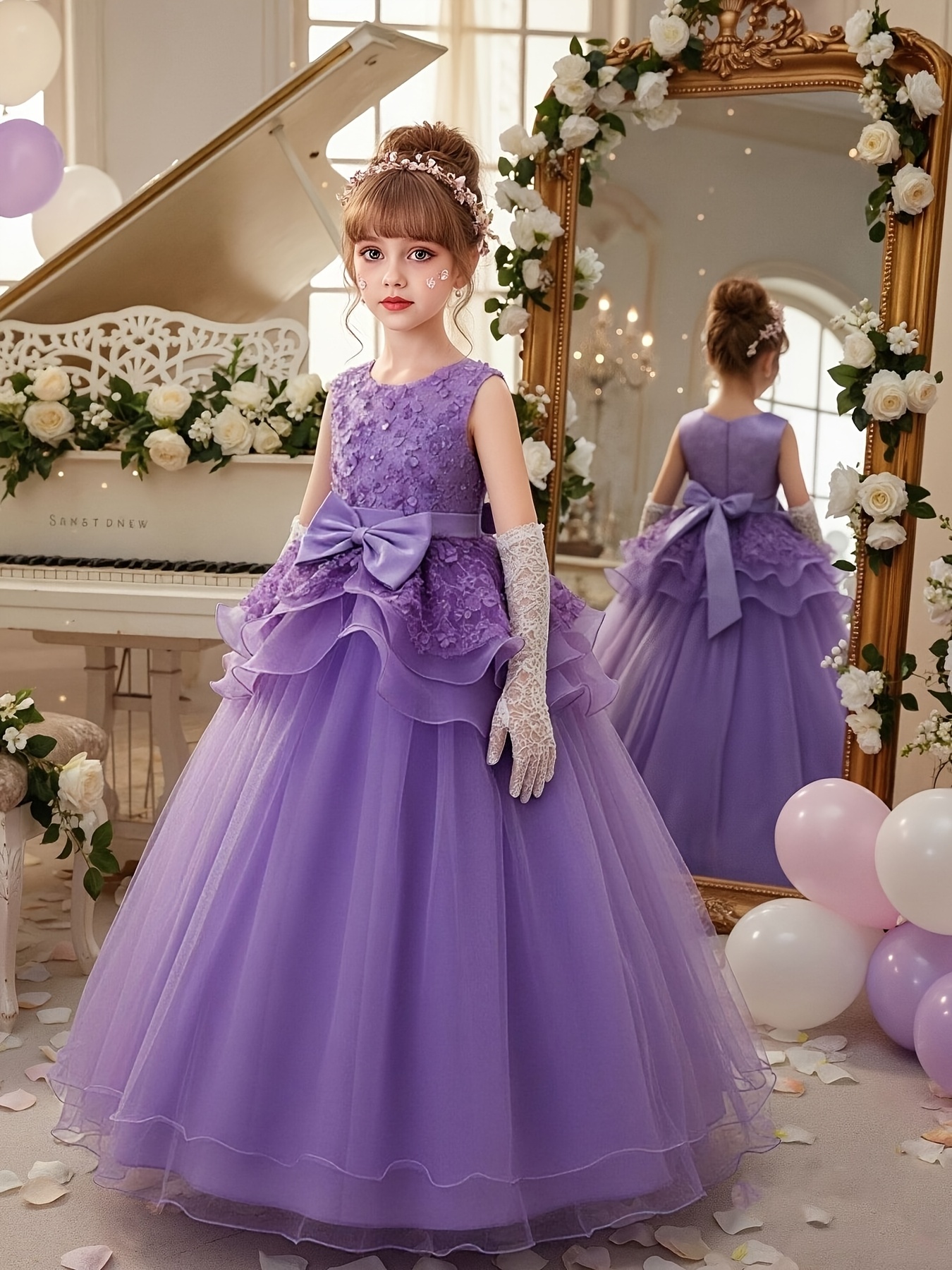 Robe Princesse Fille Manches Courtes Cœur - Mousseline Soie Coton Élégante 2-13 Ans