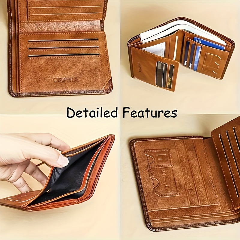 minimalist charm vintage mens tri fold wallet genuine leather rfid blocking ultra   design perfect gift idea details 1