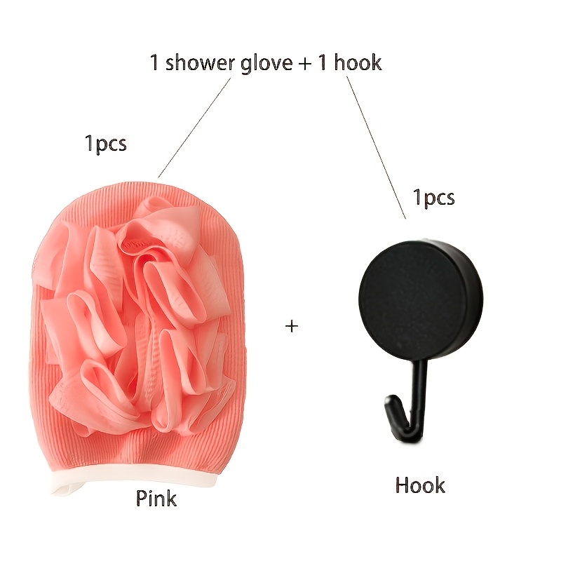 TEMU 2pcs Set (1pc Pink Bath Flower Glove And 1pc Hook) Bath Gloves, Double-sided 2-in-1 Scrubber For Exfoliation And Cleaning. Is Soft And Fluffy