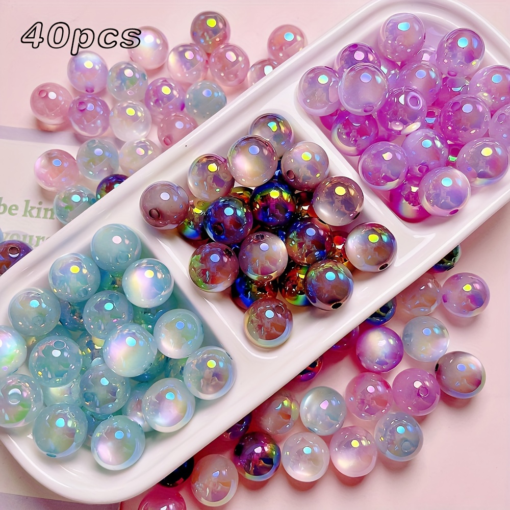 

40pcs16mm Mixed Color Acrylic Color Jelly Cat Eye Straight Hole Round Beads Beads, Diy Handmade Bracelet Necklace Key Chain Decorative Beads Accessories Supplies