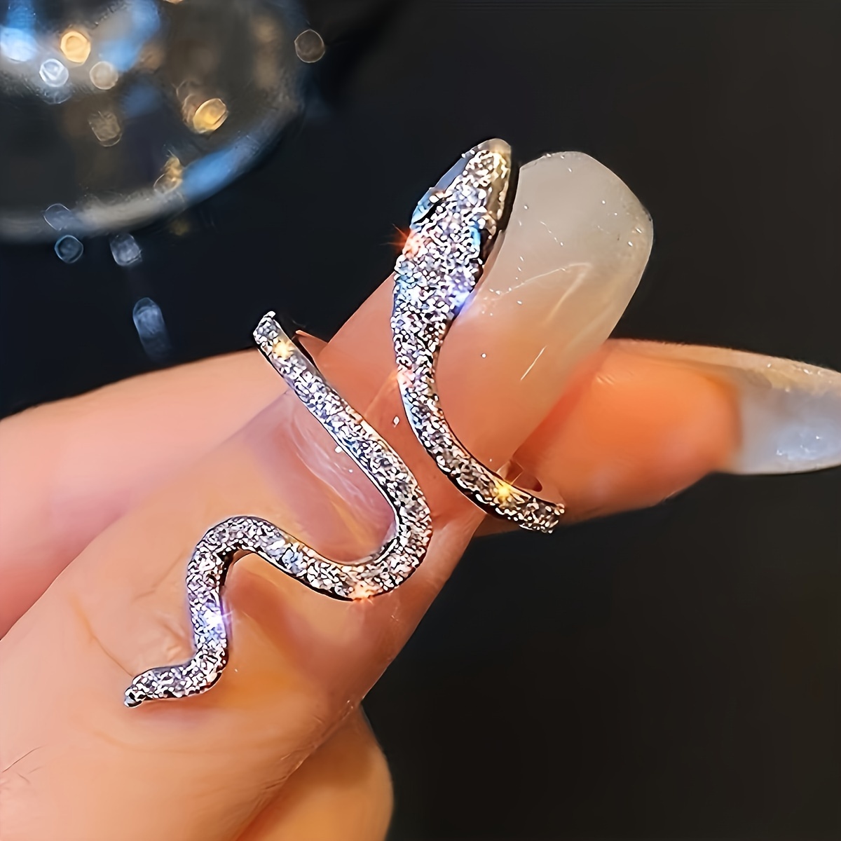 

Elegant 925 Silver Plated Wrap Ring, Fashionable Snake Shape Design, Paved With Sparkling Rhinestones, Gold Or Silver, Please Call To Match With Daily Attire, Party Accessories