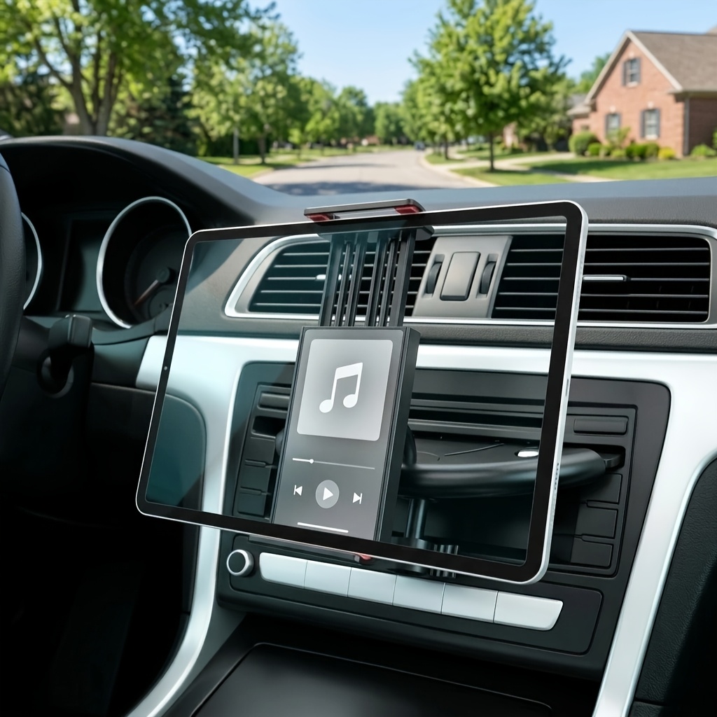 TEMU Support Téléphone Voiture avec Fente CD, Support Tablette Voiture avec Berceau Réglable, Support Téléphone Rotatif à pour Autoradio, Support de