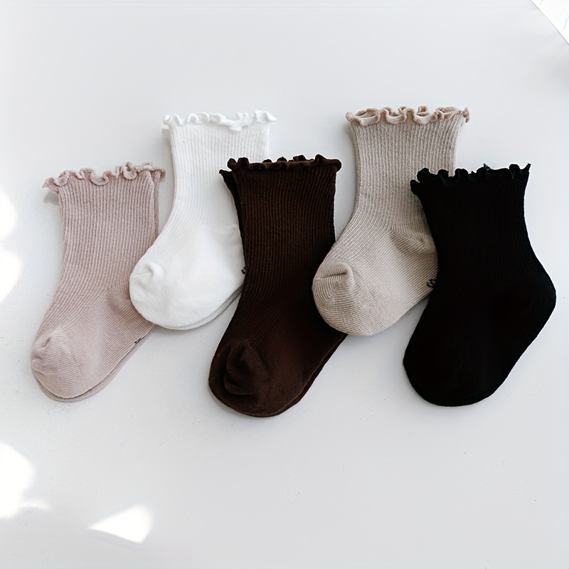 5 Pairs Of Girls' Socks With Wooden Ears, Baby Socks, Spring, Autumn And Winter Mid-tube Socks