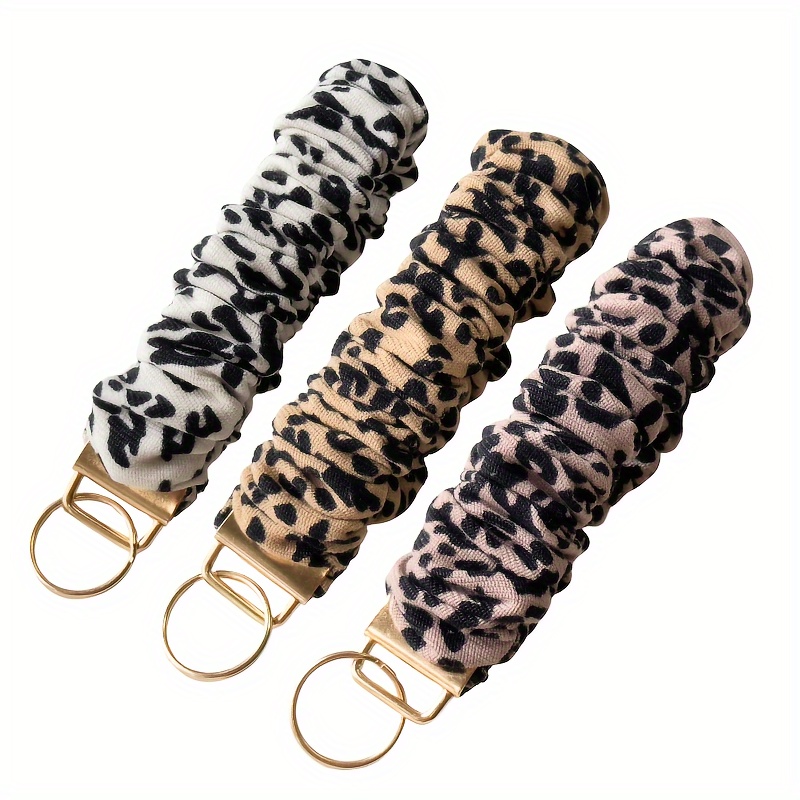 

Chic Handmade Leopard Print Keychain - Stretchy Fabric Bracelet For Car & , Perfect Gift For Women And Girls