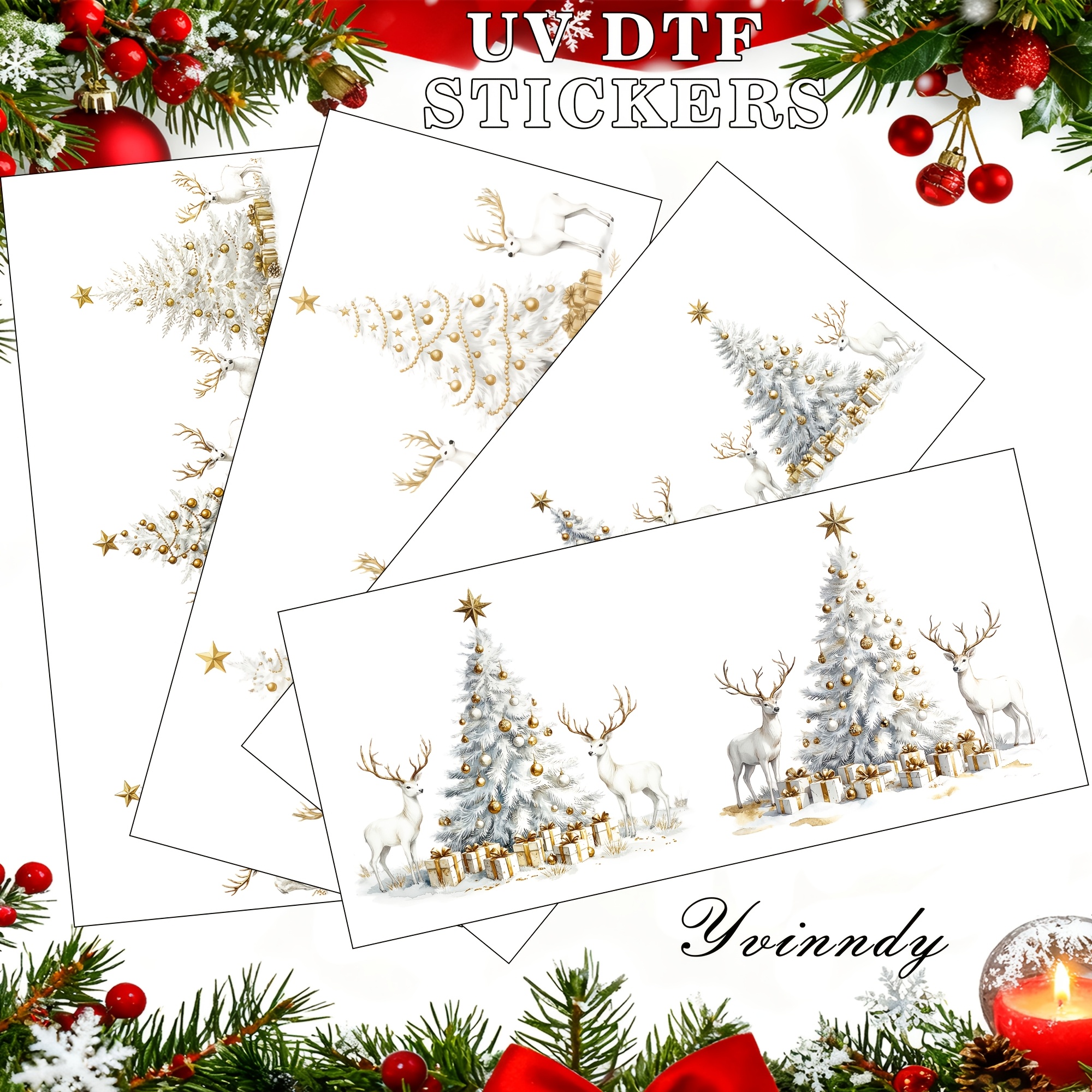 TEMU Lot de 4 UV DTF de et doré. Imperméables et résistants aux rayures, faciles à utiliser. Décoratifs faits main de haute qualité, adaptés aux de