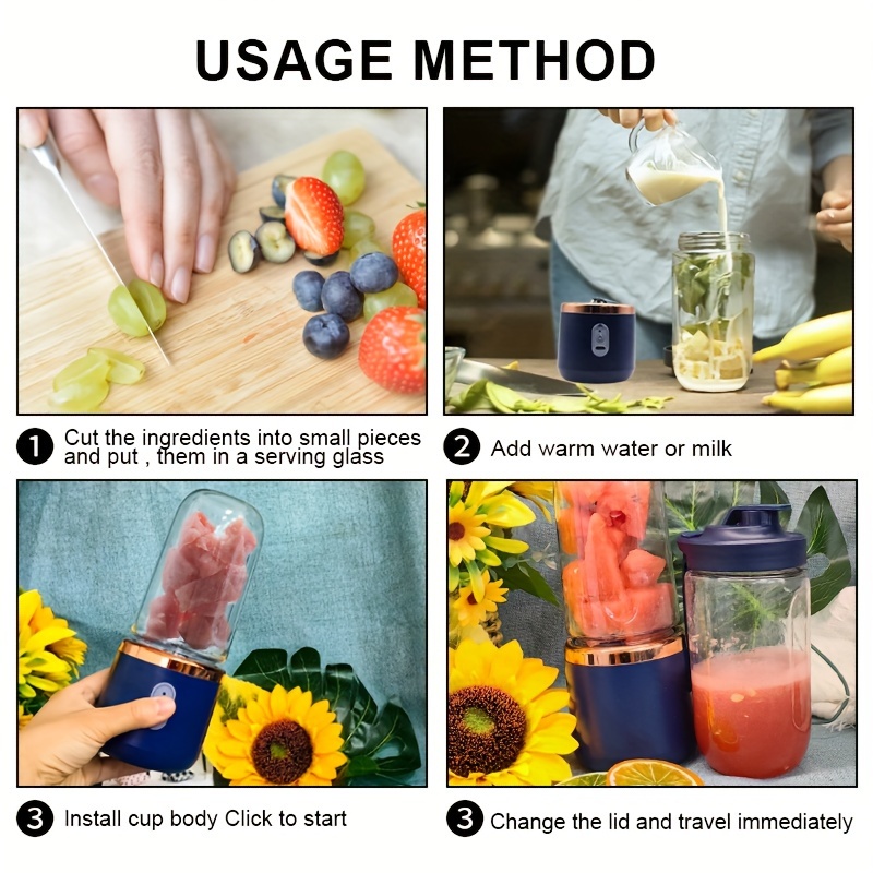 Exprimidor Multifuncional Portátil con Batería Recargable - Ligero - Vaso de PP de Grado, Adecuado para Uso Doméstico y al Aire Libre. Venta al por Mayor Transfronteriza. Juice Bar | Licuadora Ligera | Plástico Duradero - Imagen 8