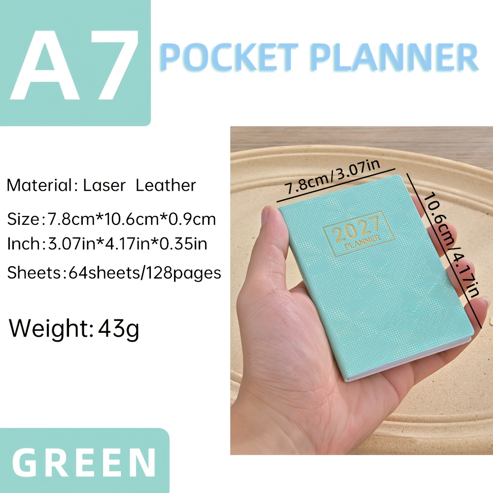 TEMU 2027 A7 Specification , A 12-month Usable Notebook, A Small Portable Notebook, 64-sheet 128-page Slim Weekly Planner, A Daily Planner And Yearly