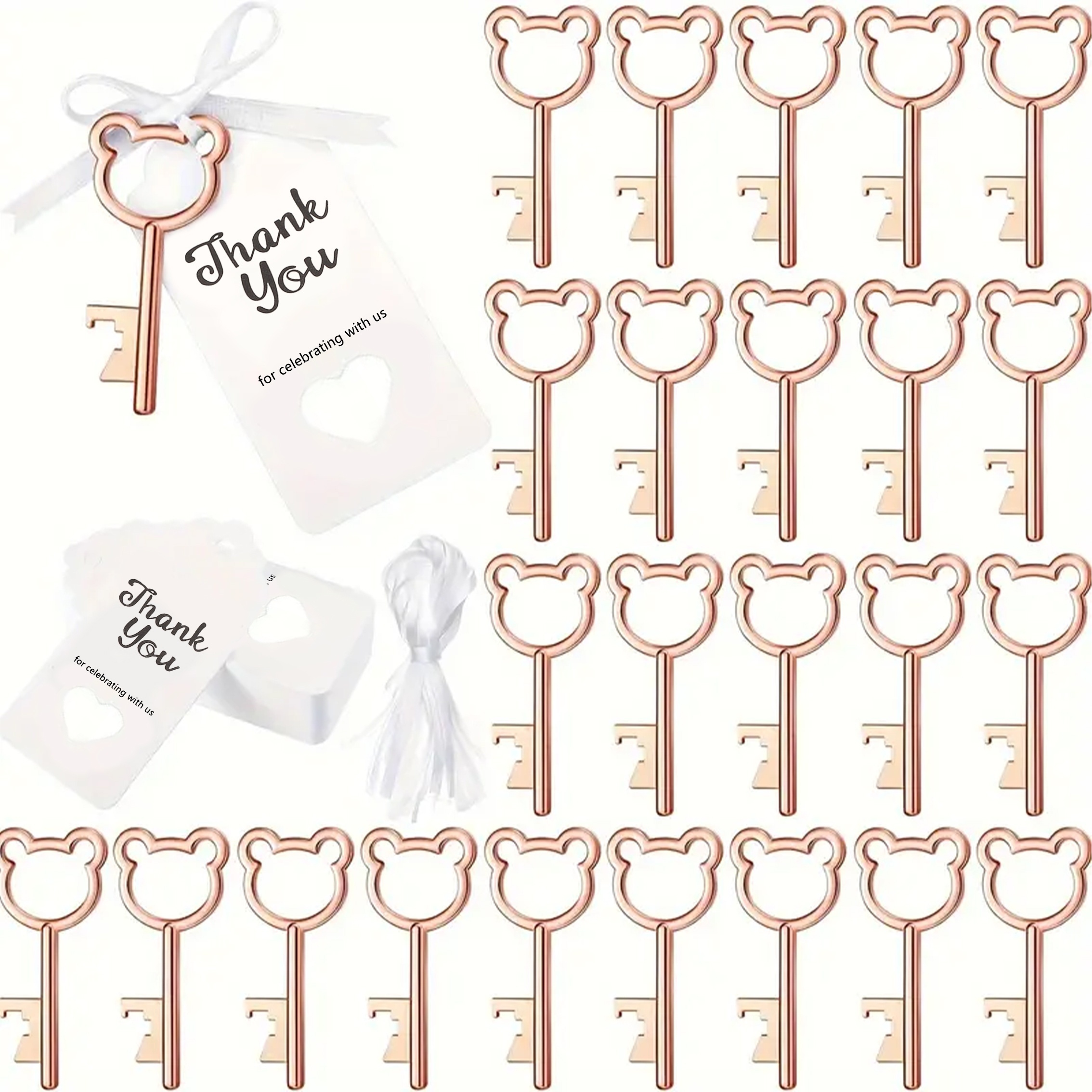 

30pcs Bear Key Bottle Opener Wedding Favors With Thank You Tags And Ribbons - Universal Holiday Gifts, Non-electric, Featherless, General Use, Durable Other Material