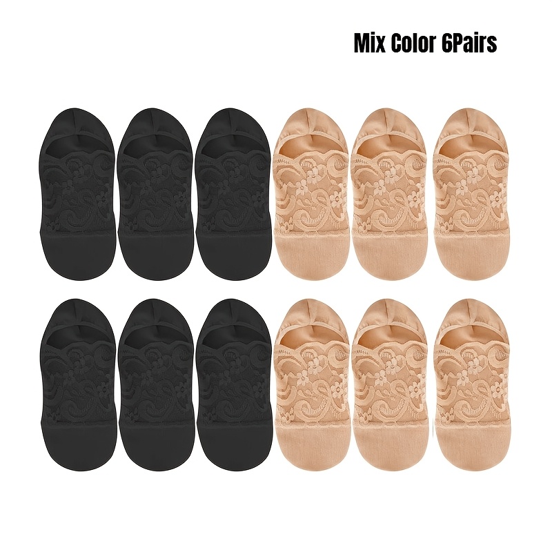 Image of 4/6pairs Women's Summer Ultra-thin Lace Lined Socks, Comfortable And Breathable Silicone Anti Slip And Non Slip Shallow Mouth Invisible Socks, High-quality Ankle Socks