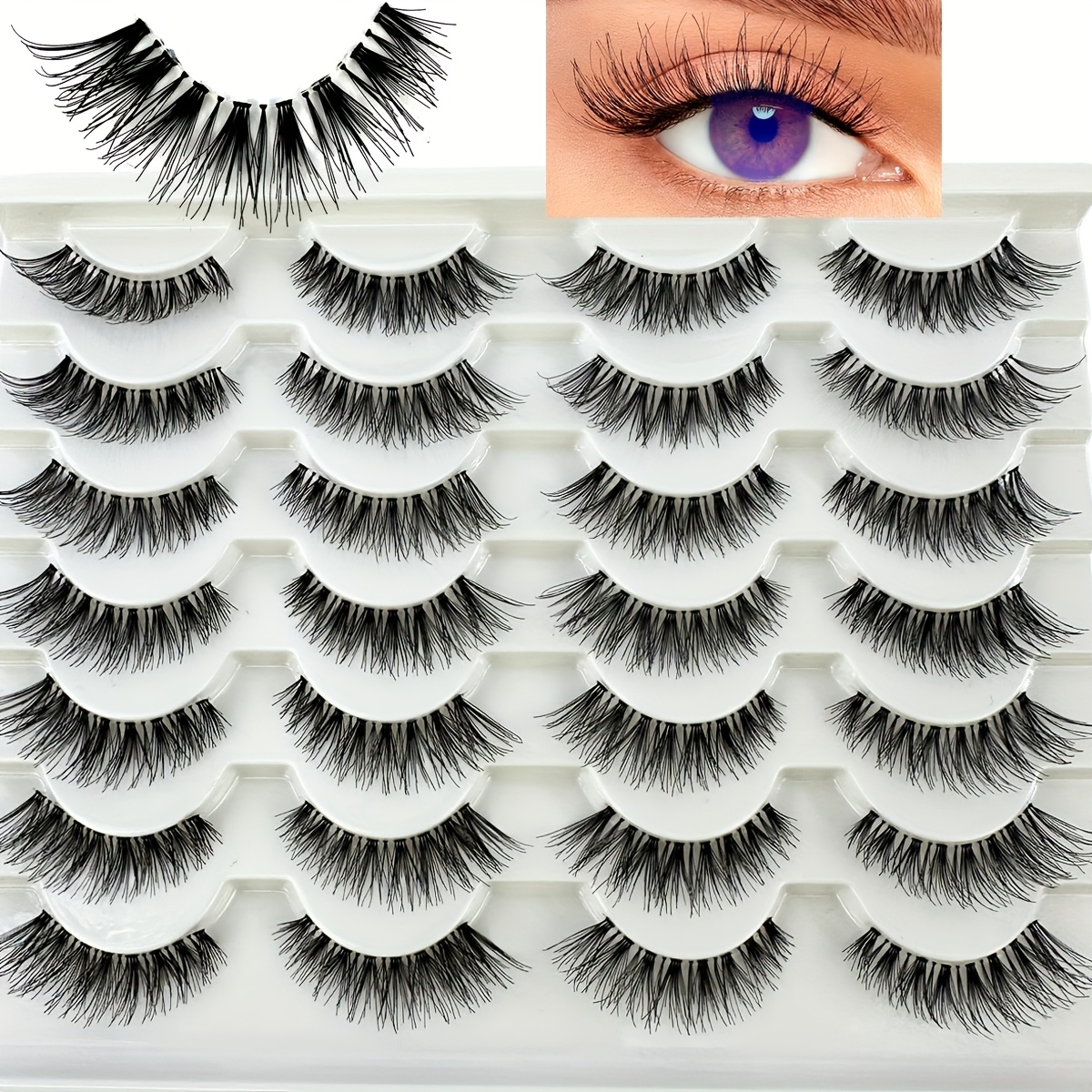 

Amsdcn 14 Pairs Of Transparent Stem Artificial Mink Eyelashes, Strip Eyelashes, Fluffy Natural Eyelashes, 8-12mm Short False Eyelashes, Invisible 3d False Eyelashes