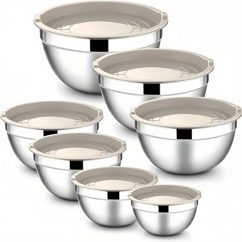 

7pcs Stainless Steel Set With Airtight - Rust-resistant, Dishwasher Safe Kitchen Bowls For Baking & Cooking