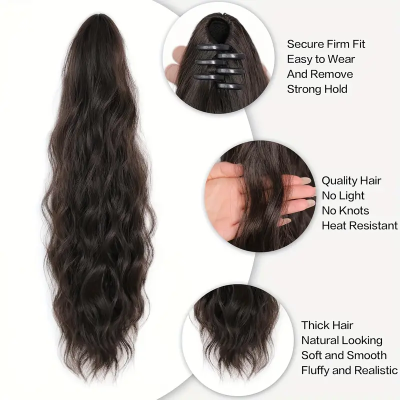 45.72cm curly ponytail extension for women - heat resistant synthetic clip-on hairpiece with claw clip, layered long hair for daily & party use, natural look for thick hair, ponytail hair extensions, versatile hairpiece, secure clip attachments details 5