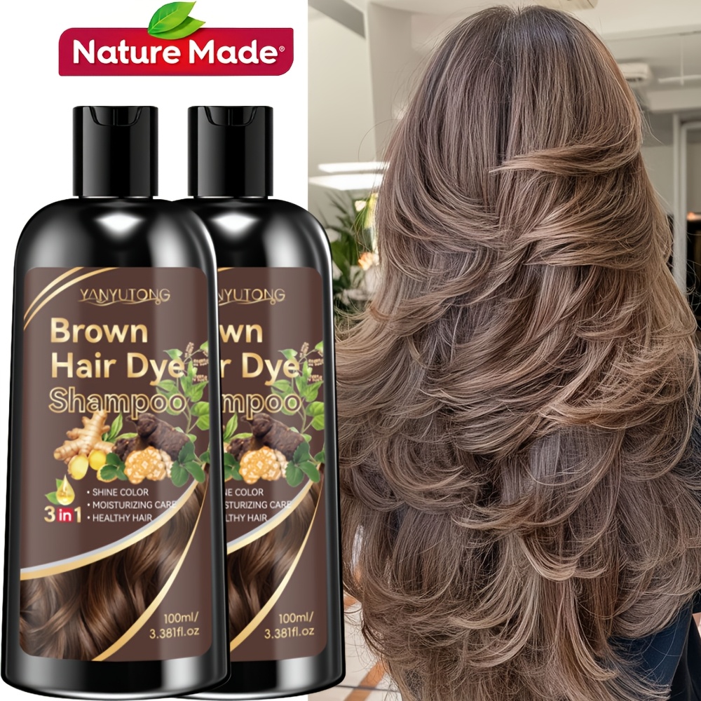 TEMU 2-pack 100ml Hair Dye Shampoo, Natural Plant Pigments, Safe For Hair, Quickly Covers Gray Hair, In Black, Brown, And , Halloween Gift, Christmas