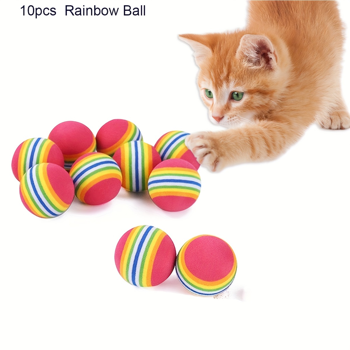 

10 balles en caoutchouc à motif géométrique pour chats - Jouets à mâcher et à hochet pour toutes les tailles de races, pile