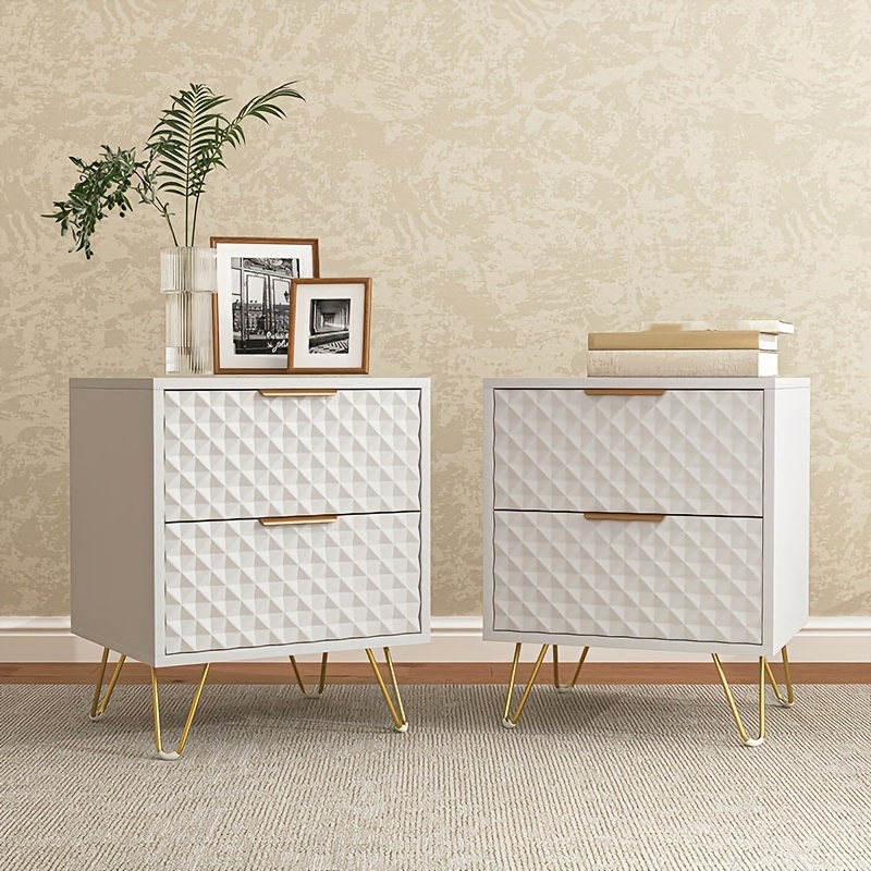 TEMU Wood Nightstand Set Of 2, Metal Feet And Handles, Double Drawers, Bedside Table, , Side Table, Space-saving, Easy , For Bedroom, Living Room, Apartment