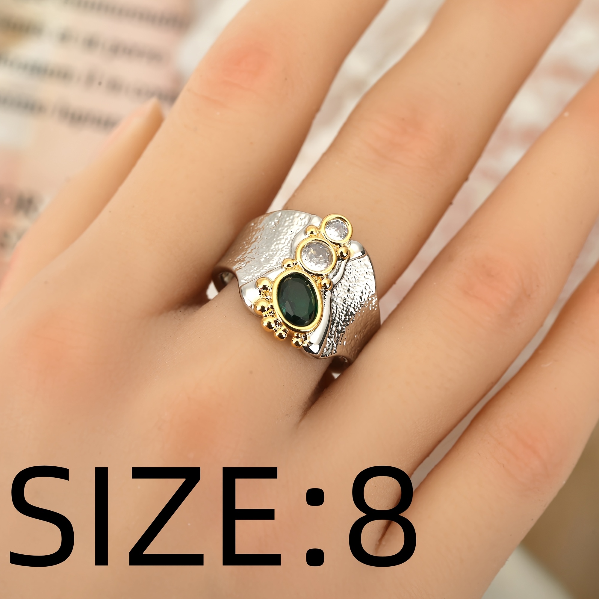 1pc, European And - Copper Inlaid With Green Zirconia, [ Ring] - Hand- Large Zirconia Ring - Unisex Fashion Ring, Suitable For Holiday Parties, Dance Parties, Christmas, Thanksgiving, Daily Wear