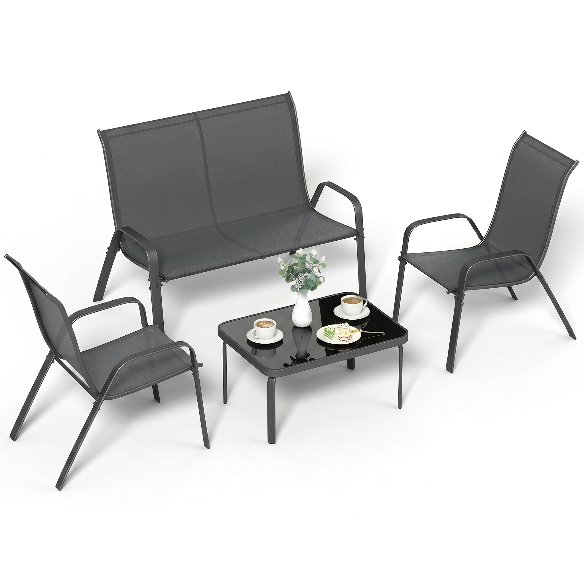 Image of Courtyard Table And Chair Set, Courtyard Furniture, Four-piece Garden Furniture Set, Outdoor Seating Combination, Suitable For Terrace, Garden, And Outdoor Areas