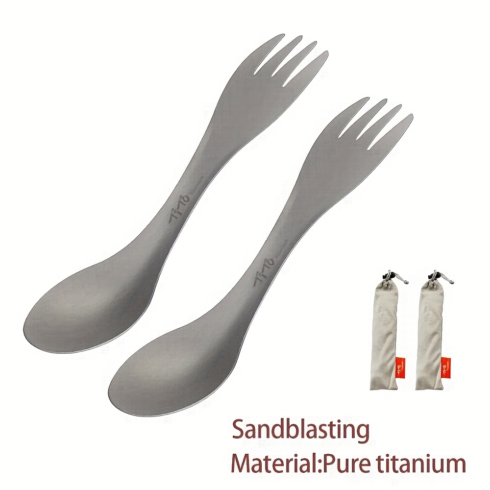 2pcs Titanium Spork 2-in-1 Spoon Ultralight Cookware Portable Fork Knife Outdoor Camping Picnic Travel High-quality Flatware
