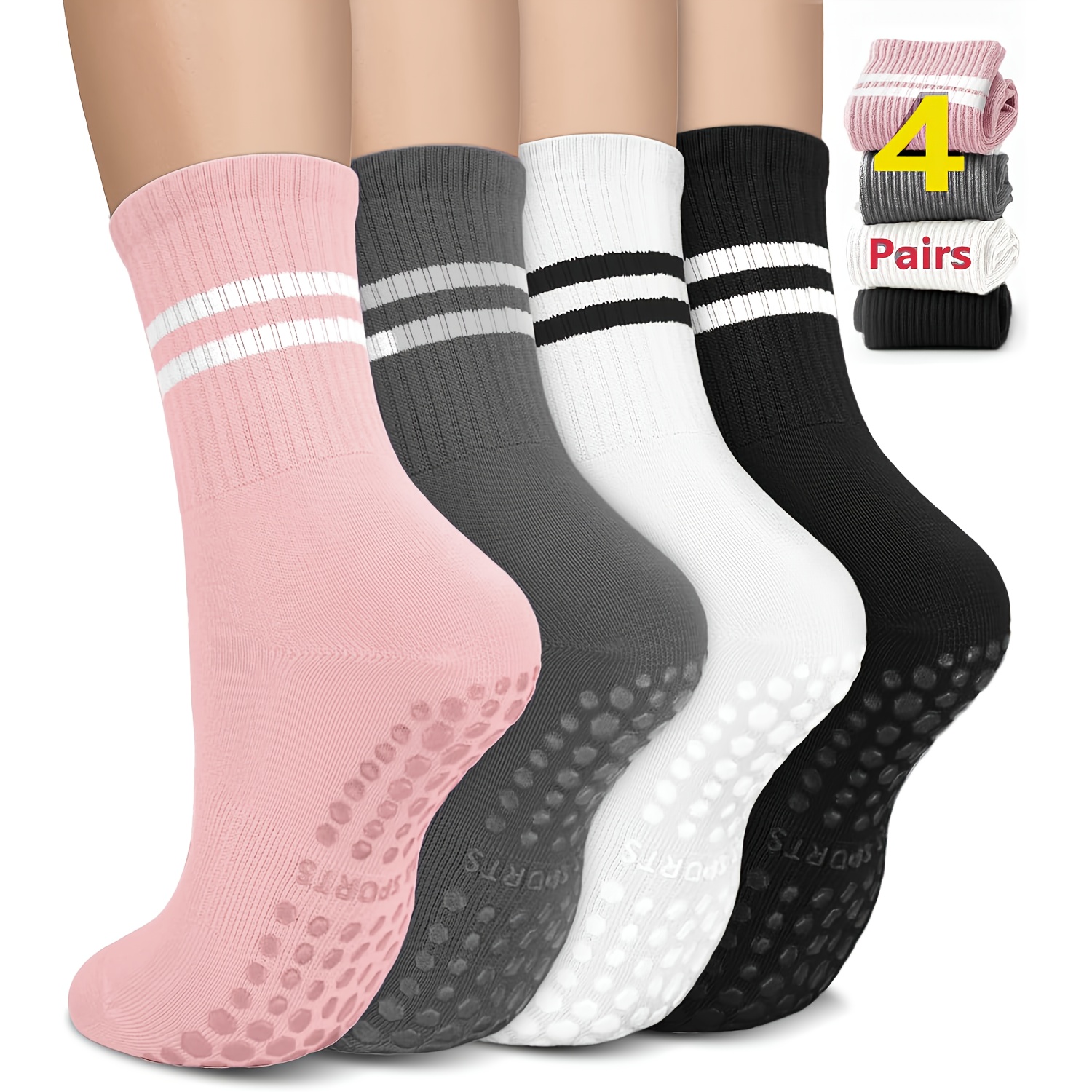 TEMU 4 Pairs Women's Pilates Socks - Non-slip Grip Socks For Yoga, Pilates, Dance, And Indoor Workouts.