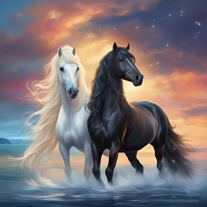 

5d Diamond Painting Kit 50cm X 50cm Majestic Horses Round Acrylic Diamonds Full Drill Embroidery Cross Stitch Art Craft For Wall Decor And Home Decoration - Frameless Gift Set