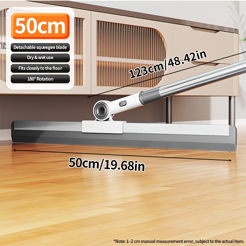 TEMU [meierya] Multifunctional Broom, 50cm Widened Tpr Squeegee, Rotatable Telescopic Handle, Water Scraper, Cleans Water Stains, Dust & Pet Hair,