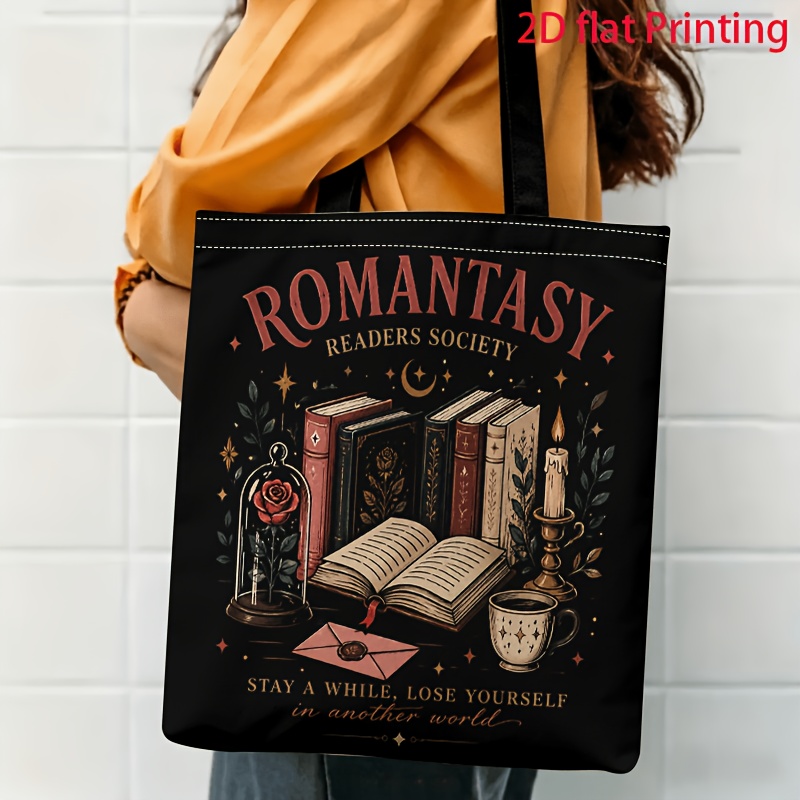 TEMU 1pc 2d Printed Readers Pattern Shoulder Bag, Vintage Artistic Daily Commuting Tote Bag, Multifunctional Fashionable Lightweight Large-capacity