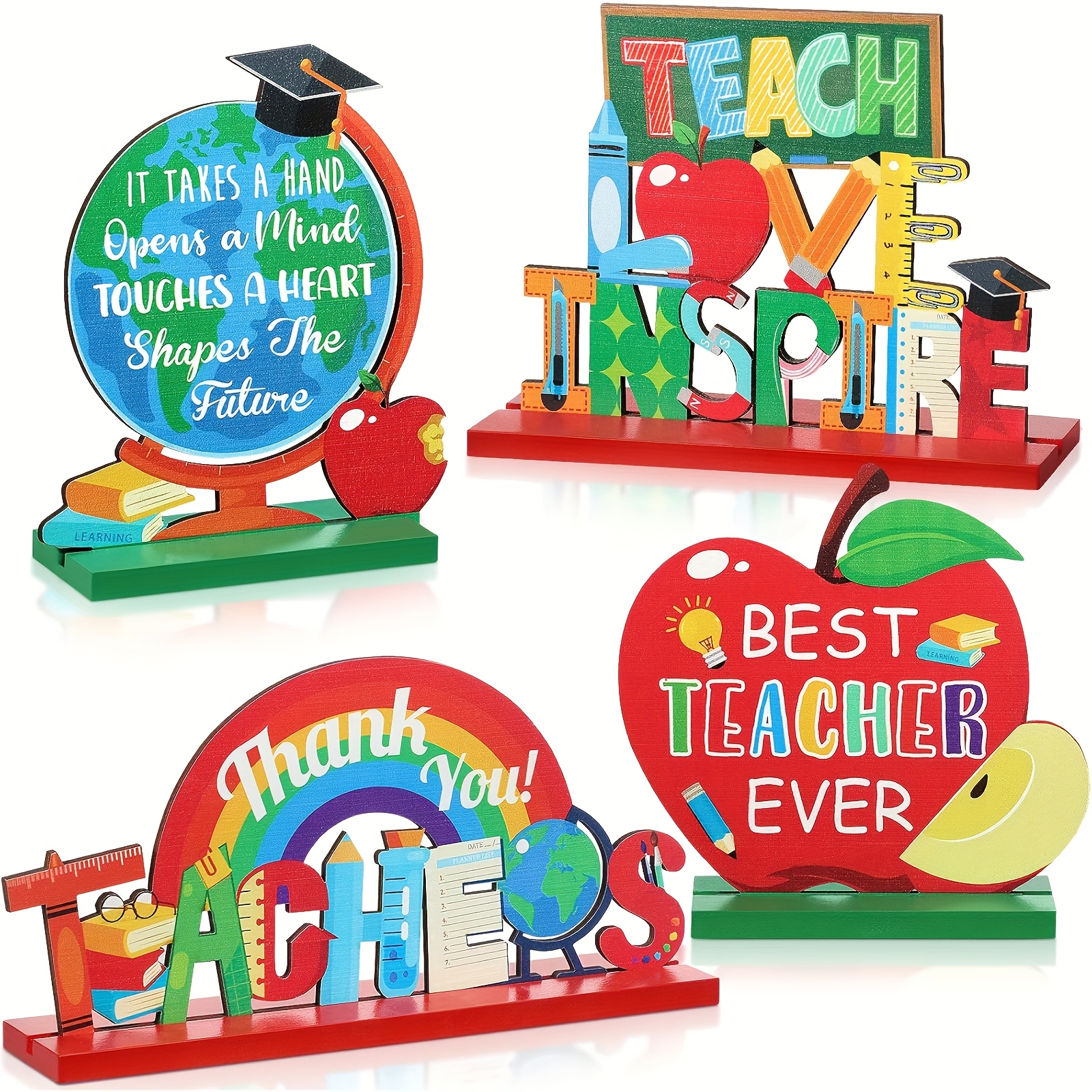 TEMU 4 Teacher Appreciation Gifts Table Centerpieces Wooden Thank You For Your Best Teacher