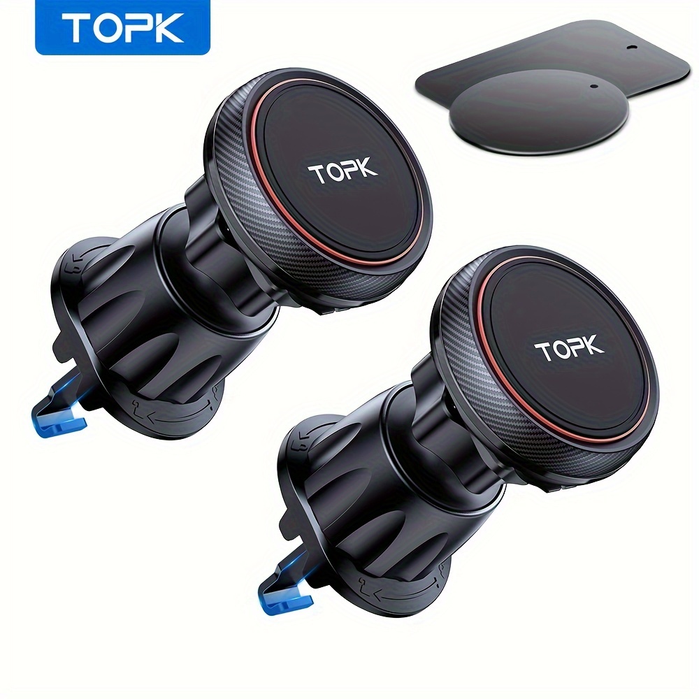 

[2-pack] Topk Magnetic Phone Holder Car, [upgraded Metal Clip] Strong Magnet Phone Mount Magnet For Phone Car Mount [case Friendly] Phone Car Holder Mount For 4-6.7 Inch Smartphones And Tablets