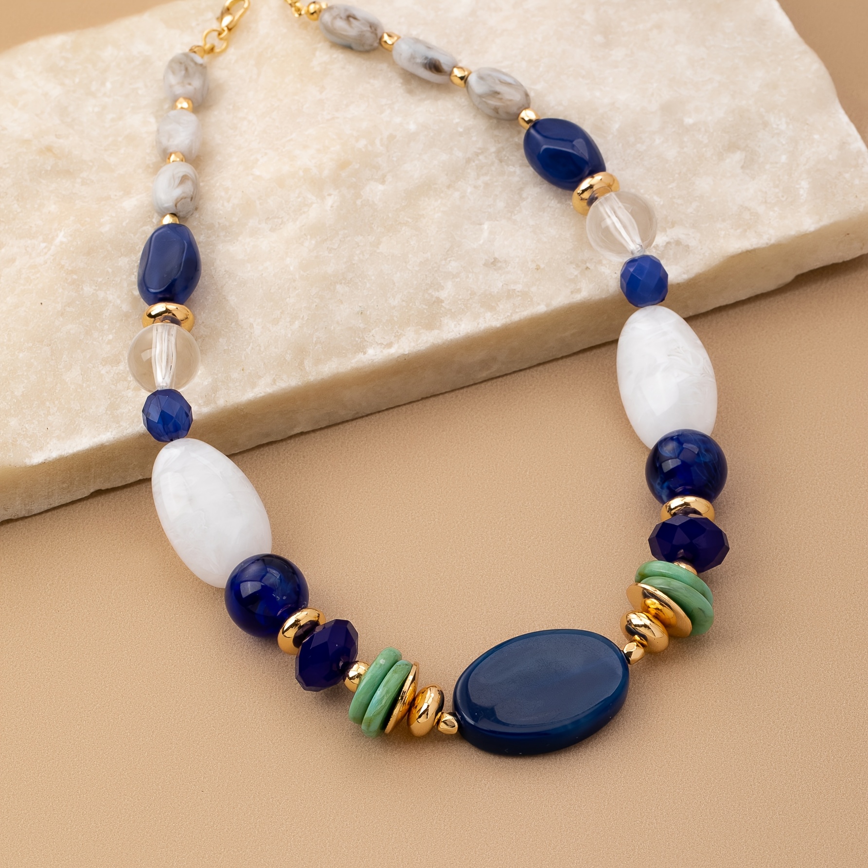 item picture 1pc     elegant fashion geometric irregular bead womens necklace suitable for party and daily wear
