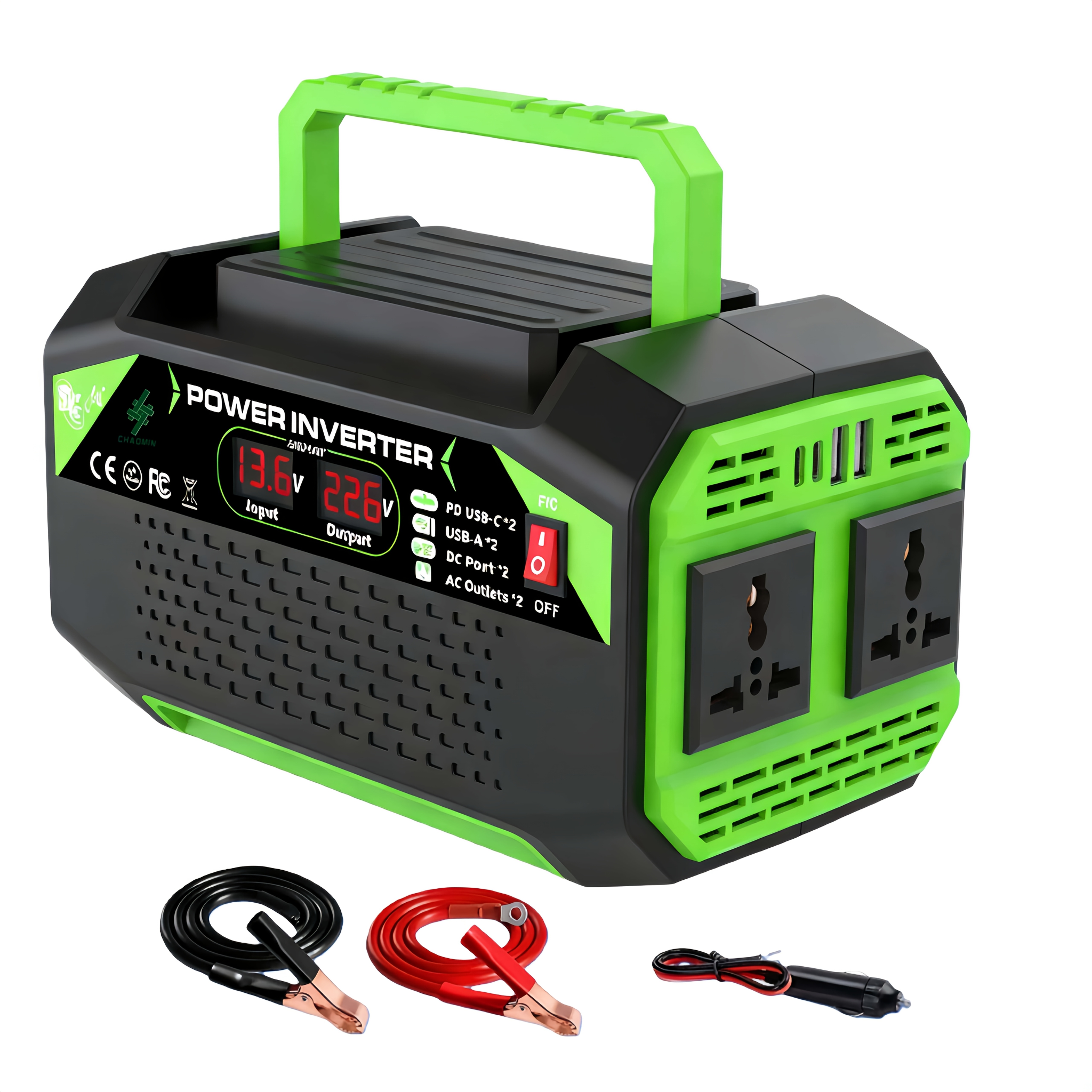 1000w 500w portable inverter   12v to ac 220v 230  converter with lcd   universal outlets 2 usb ports 2 type c ports suitable for cars trucks rvs home outdoor and emergency use lightweight