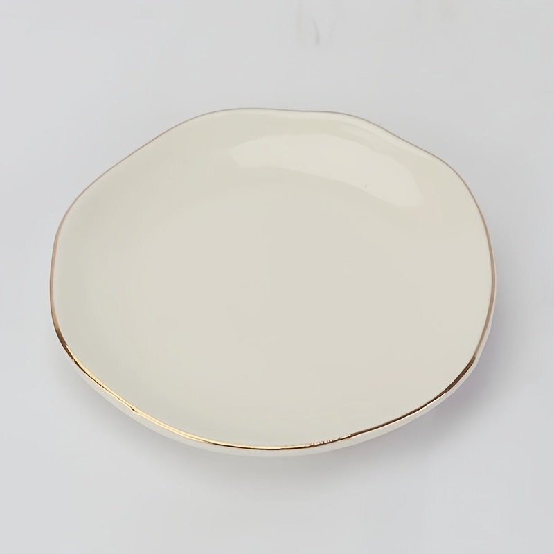 Image of 1pc Ceramic Jewelry Tray With Golden Edging, Round Tabletop Organizer For Accessories, Multipurpose Home Decor Storage Plate, Bead Tray For Jewelry Making, Jewelry Trays