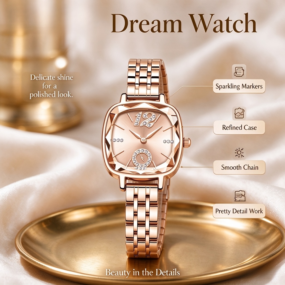 TEMU Wristwatches For Women Watches Cut Glass Square Women's Watch Clock Relojes Para Mujer
