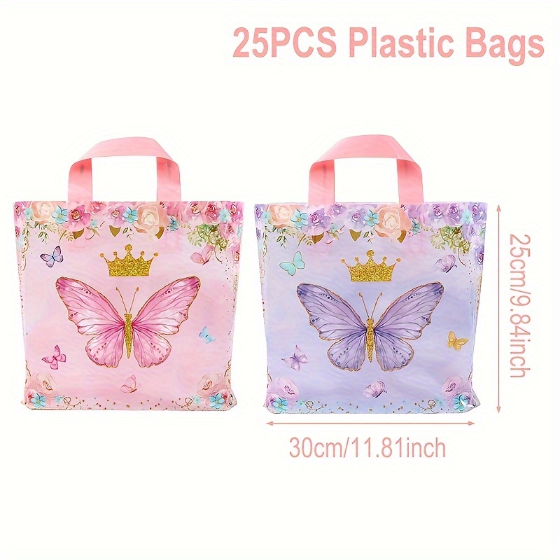 TEMU Gift For Her/him 25/50pcs, Pink Purple Crown Handbag, 25*30cm, Plastic Gift Packaging Bag, Theme Party Decoration, Wedding Bridal Shower Party