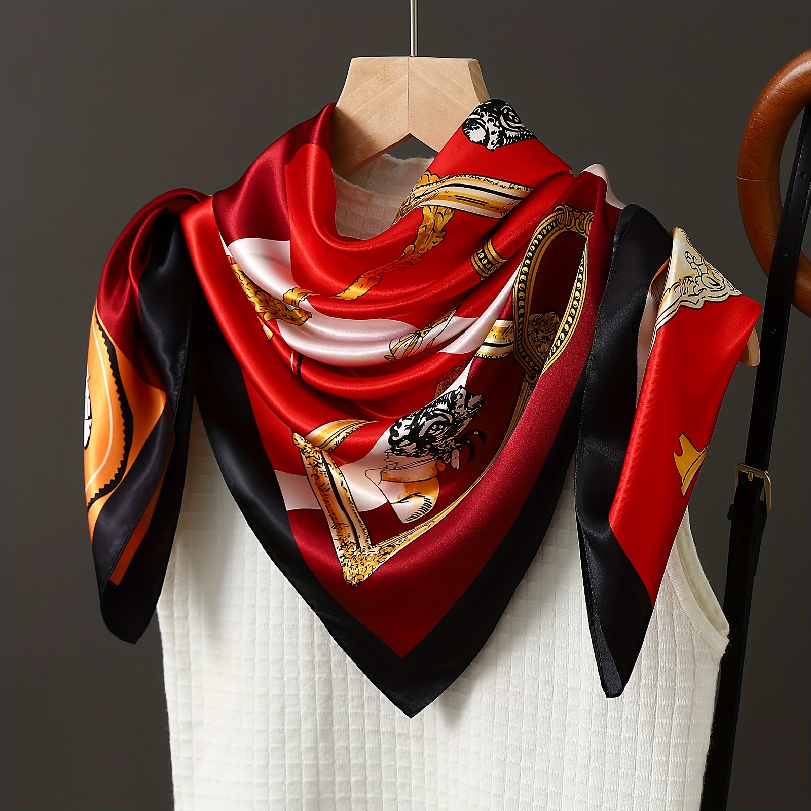 TEMU .43*35.43 Inch Polyester Women's Elegant Square Thin Scarf Featuring A Paisley Pattern, Versatile, Smooth And Soft, Suitable For Hand Washing Or