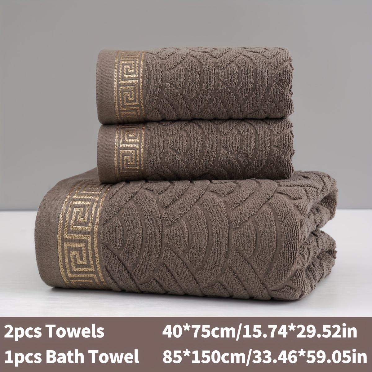 Image of 3pcs Cotton Towel Bath Towel Set For Couples 2pcs Towels (40*75cm/15.74*29.52in) +1pc (85*150cm/33.46*59.05in) Bathroom Products Middle East Jacquard Towels