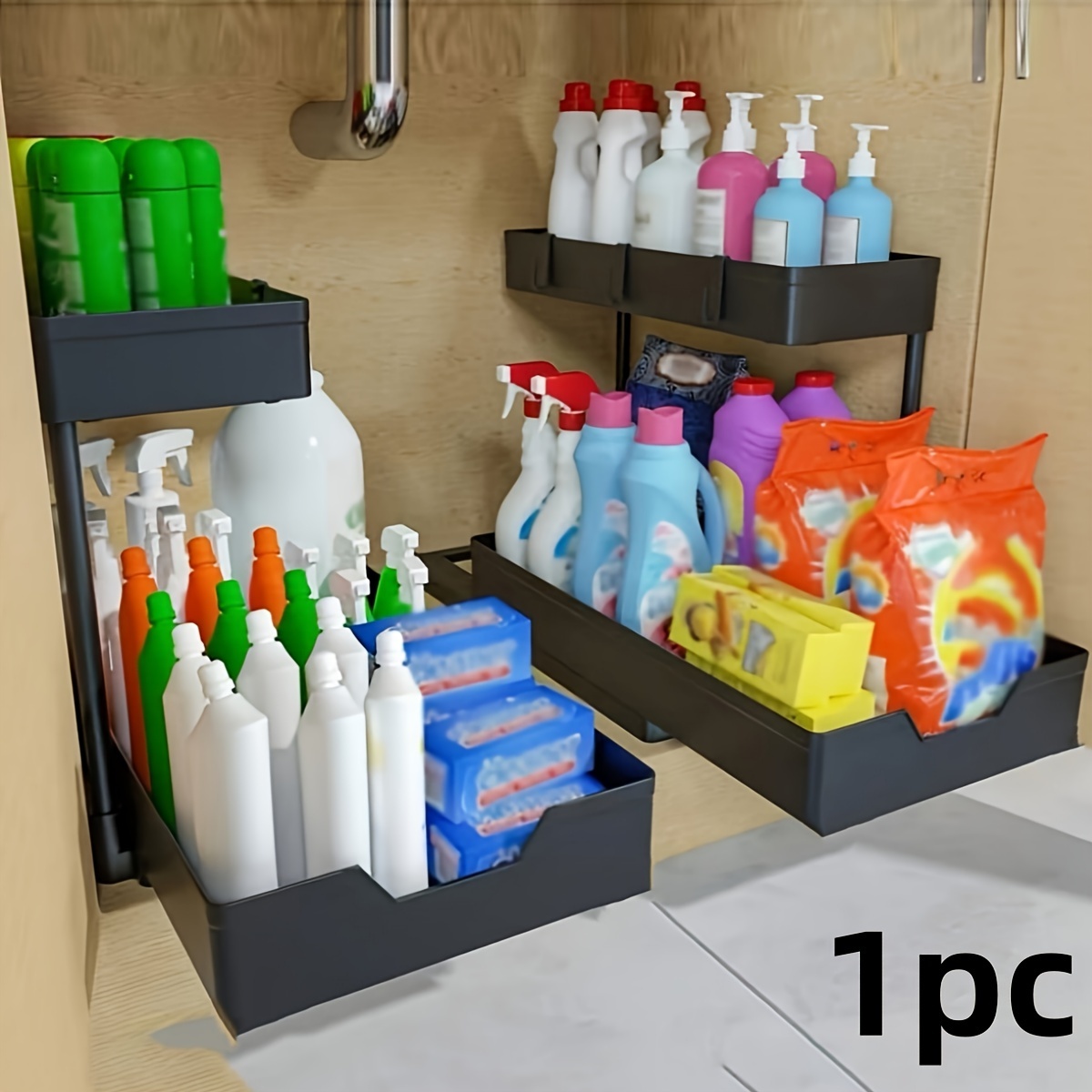 TEMU 2-tier Sliding L-shape Under Sink Organizer - Narrow Space Storage Solution For Kitchen & Bathroom Cabinets, Plastic Drawer