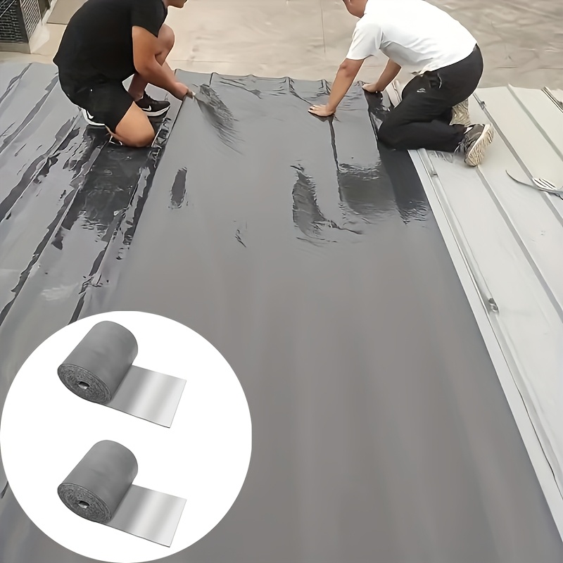 TEMU 2 Rolls Large Industrial Roof Tape - Heavy-duty Plastic Self-adhesive Black Coating, Suitable For Metal Roofs, Rvs, Trailers, Boats, Flat And