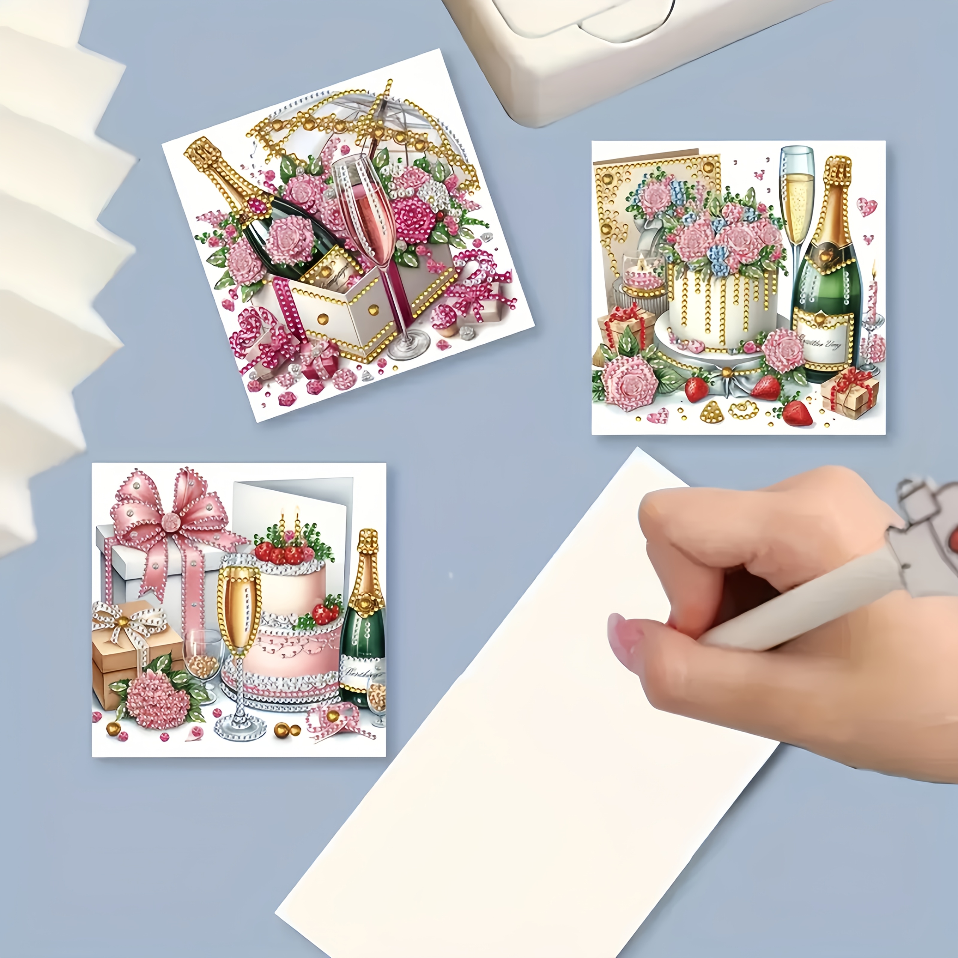 TEMU 6pcs Diy Diamond Painting Foldable Greeting Cards, Diy Sparkling Blank Cards For Writing Wishes, Perfect For ' Birthdays And Special Occasions,