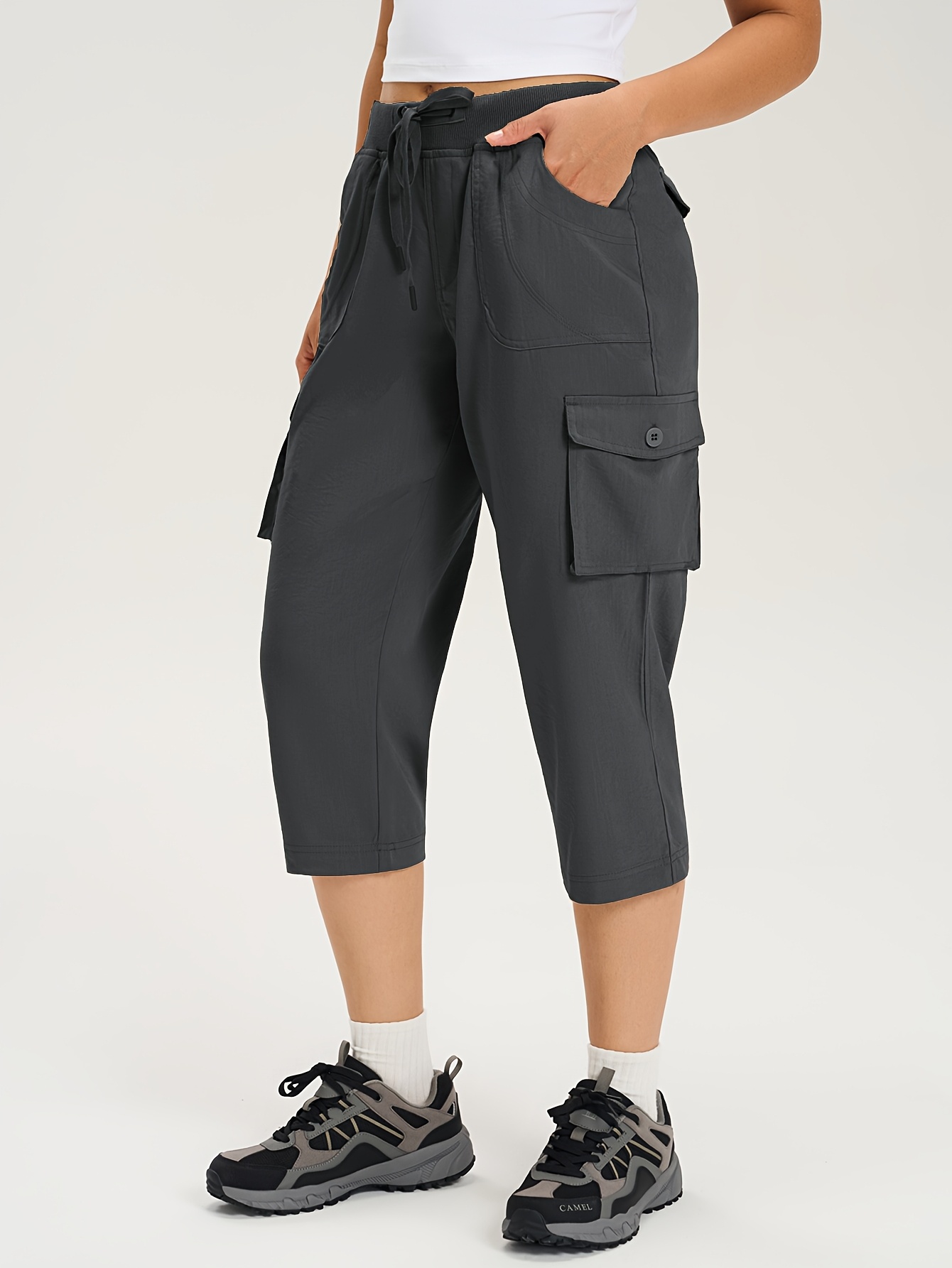 ★CERRIC★WAIST STRING CAPRI CARGO PANTS★1897★Black★人気 Amazon.com: Generic Cargo Capris for Women with Pockets Plus
