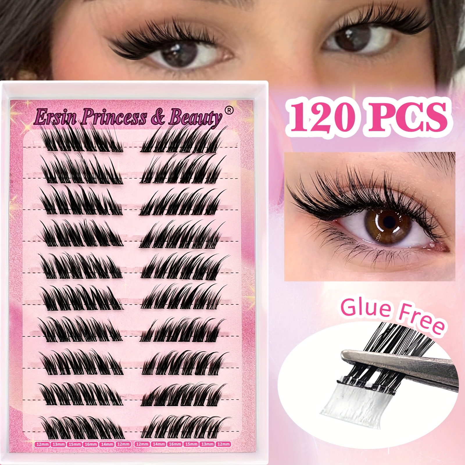 120pcs Self Adhesive Eyelashes Lash Clusters, Press 12-16mm Natural Cluster Lashes, Reusable No Glue Lashes C , New-tech Thin Flakes Pre Eyelashes Clusters