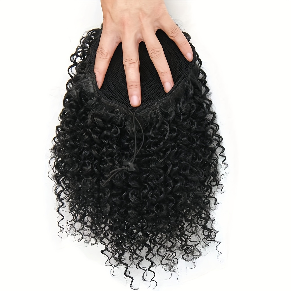 afro   ponytail 10inch short ponytail extension 1b tgrey 2pcs drawstring ponytail for women synthetic hairpieces   curls afro puff ponytail extensions details 5
