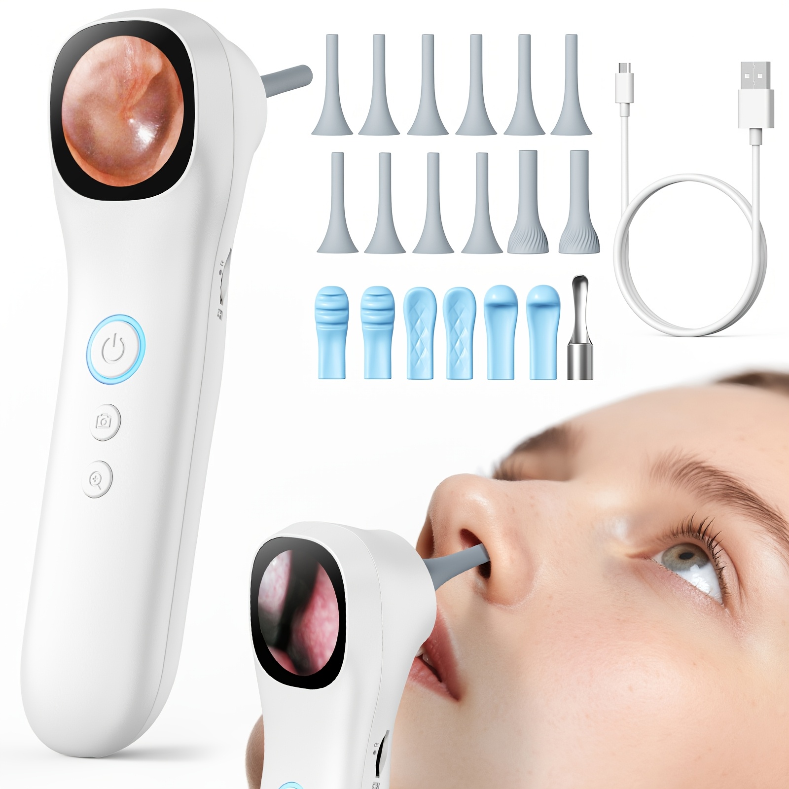 Image of 4-in-1 With Screen, And Nose , Rechargeable, Earwax Removal Tool For Ears, Nose, Skin, Hair, Mouth And Pets, Including 12 Accessories