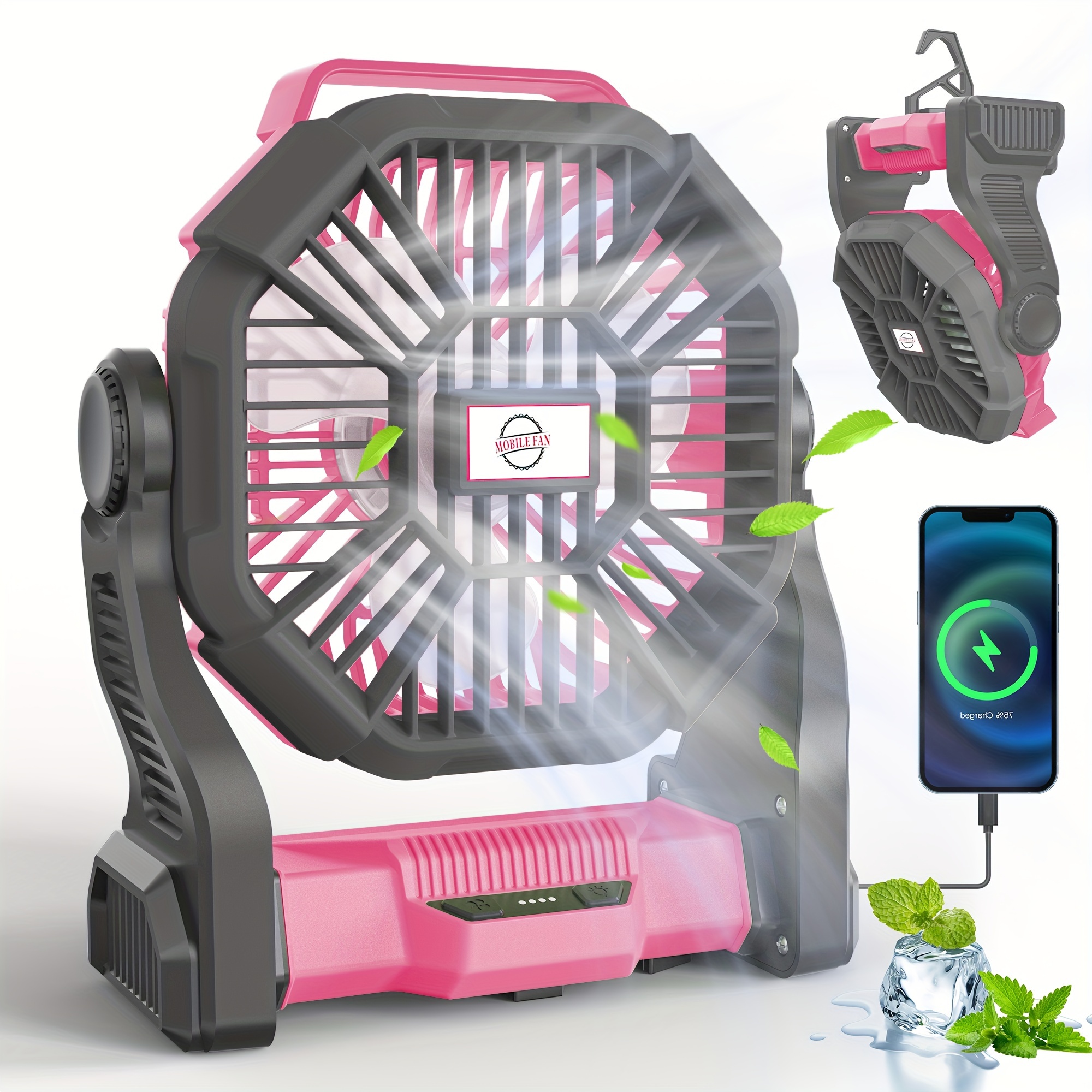 

3-in-1 Portable Camping Fan With Led Lantern, Usb Charging, Timer, And Rotating Base - Battery Powered, Suitable For Tents, Bbq, And Travel, Electric Fan, Fan