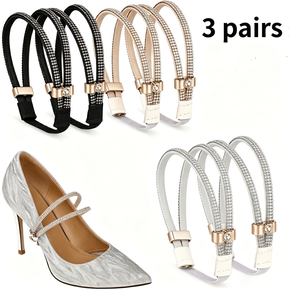 TEMU 3 Pairs Shiny High Heels With Elastic Shoelaces - Adjustable And Detachable Adhesive , Non-slip And Stable, Without Battery
