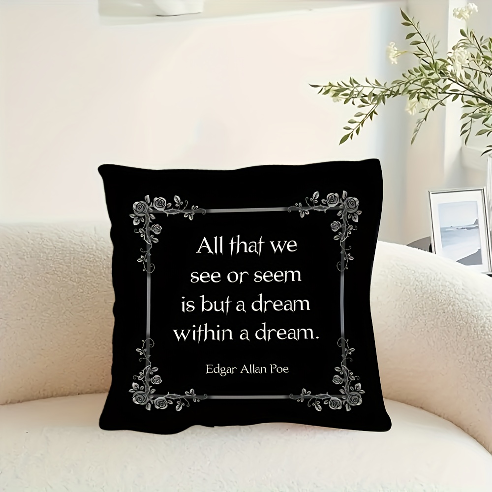 TEMU 1pc Sldusyec26273 Retro Edgar Poe "a Dream A Dream" Quote Throw Pillow, 18x18 Inch, Super Soft Short Plush, Single-sided Printing, Machine