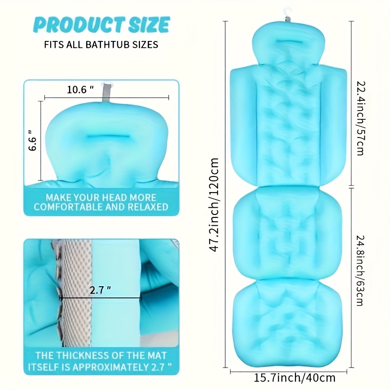 Image of Full-body Bath Pillow Suitable For Bathtubs, Providing Gentle And Comfortable During . Features 144 Suction Cups For Anti-slip Use, With A Hook For , And Supports The Shoulders And Neck. A Must-have