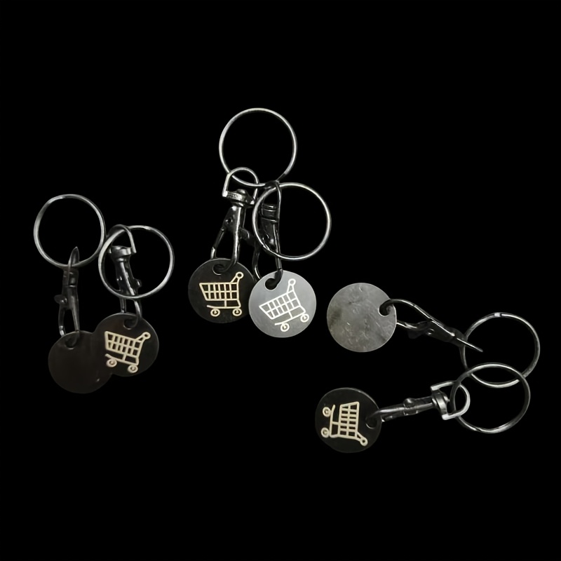 2pcs black stainless steel token keychain supermarket shopping cart keychain additions pendant