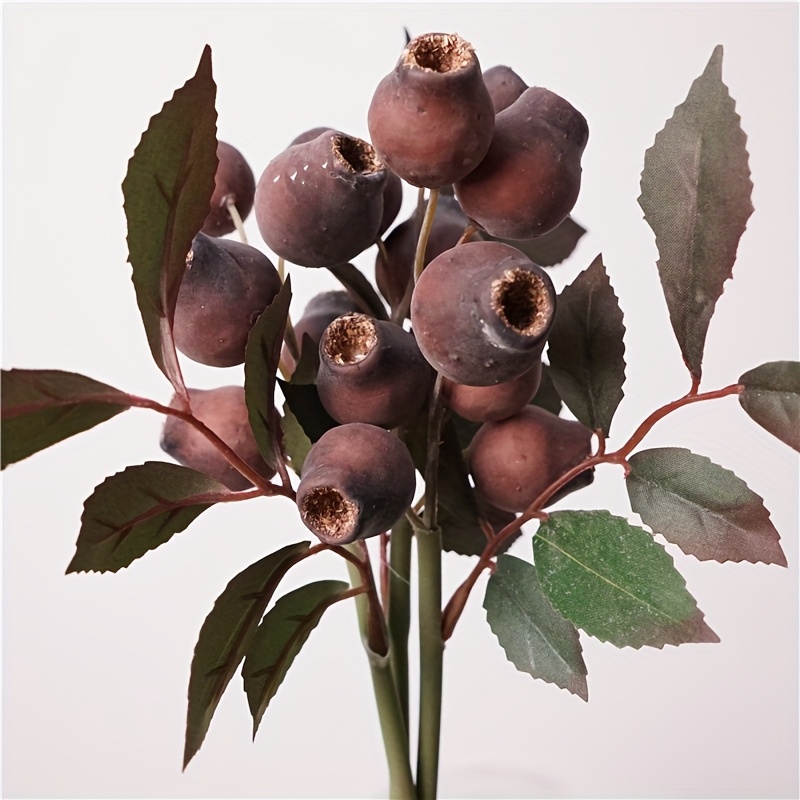 Image of 3pcs Faux Flowers, Artificial Eucalyptus Leaves And Berries, Christmas